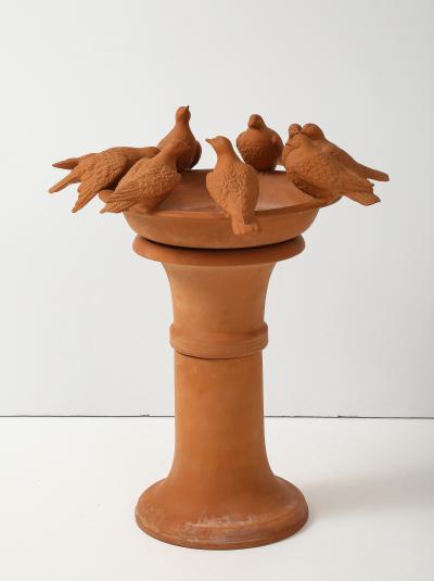 1980s Terracotta Decorative Bird Fountain
