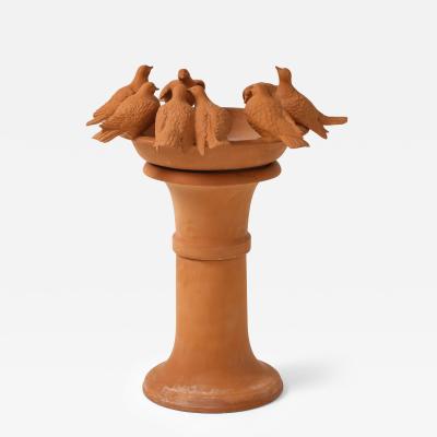 1980s Terracotta Decorative Bird Fountain
