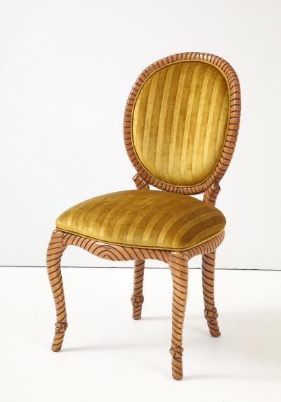 1980s Twisted Rope Wood Dining Chairs From Spain In Italian Velvet Set Of 10