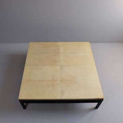 1980s Velllum Topped Coffee Table with Black Steel Square Section Base France