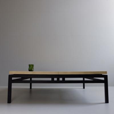 1980s Velllum Topped Coffee Table with Black Steel Square Section Base France