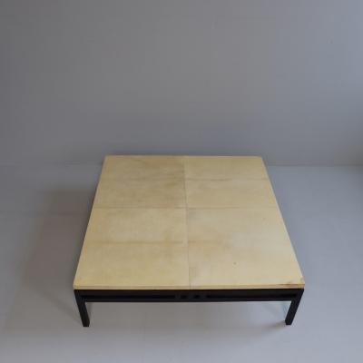 1980s Velllum Topped Coffee Table with Black Steel Square Section Base France