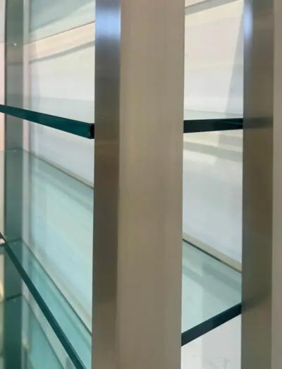 1980s Vintage Metal Bookcase Etagere with Glass Shelves