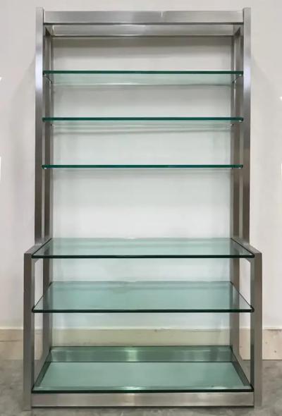 1980s Vintage Metal Bookcase Etagere with Glass Shelves