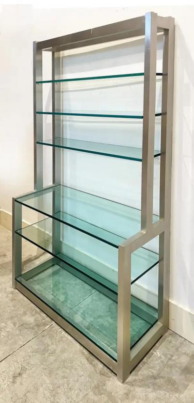 1980s Vintage Metal Bookcase Etagere with Glass Shelves