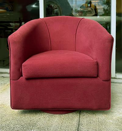 1980s Vintage Upholstered Swivel Barrel Back Club Chairs Pair Original Fabric