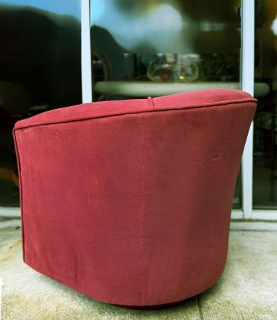 1980s Vintage Upholstered Swivel Barrel Back Club Chairs Pair Original Fabric