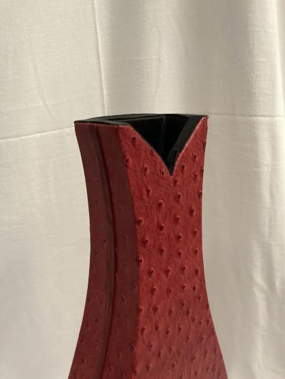 1980s decorative vase covered with ostrich leather
