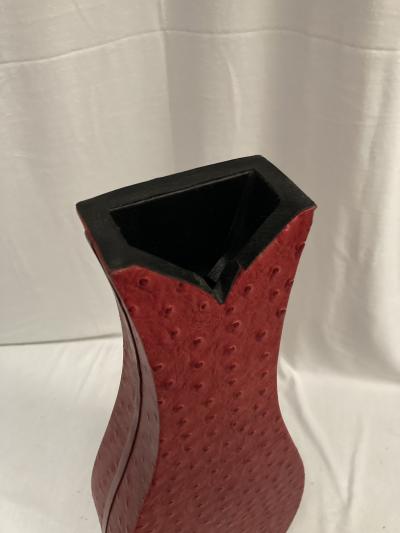 1980s decorative vase covered with ostrich leather