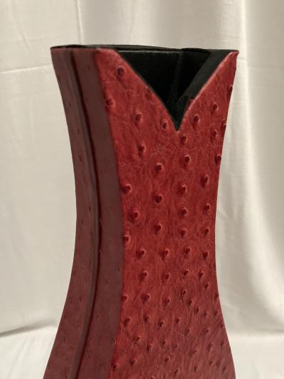 1980s decorative vase covered with ostrich leather