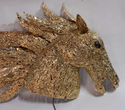 1990 Enlightening Sconce Horses Head Gilded Bronze Gypsum Signed Lambert Ph