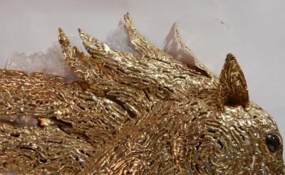 1990 Enlightening Sconce Horses Head Gilded Bronze Gypsum Signed Lambert Ph