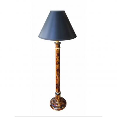 1990s Art Deco Trompe lOeil Faux Shell Candlestick Table Lamp