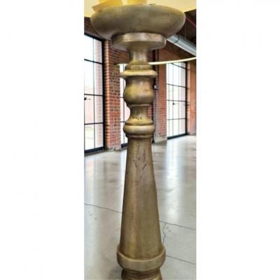 1990s Italian White Gold Giltwood Standing Floor Lamp W Custom Shade