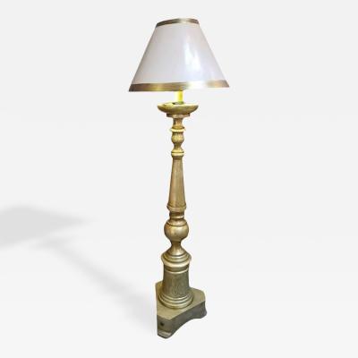 1990s Italian White Gold Giltwood Standing Floor Lamp W Custom Shade