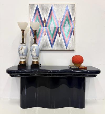 1990s Substantial Curved Italian Console Table Newly Refinished Dark Navy Blue