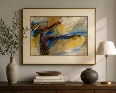 1993 Signed Abstract Expressionist Pebble Beach Mixed Media Painting