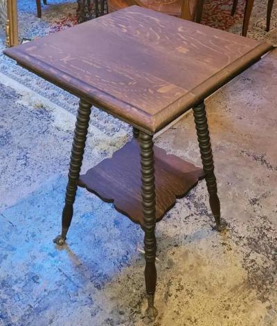 19C American Tiger Oak Side Table with Claw and Rock Crystal Feet