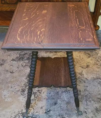 19C American Tiger Oak Side Table with Claw and Rock Crystal Feet