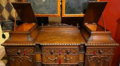 19C English Chinese Chippendale Mahogany Buffet or Sideboard