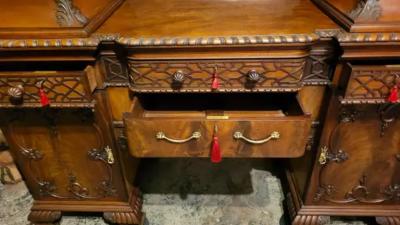 19C English Chinese Chippendale Mahogany Buffet or Sideboard