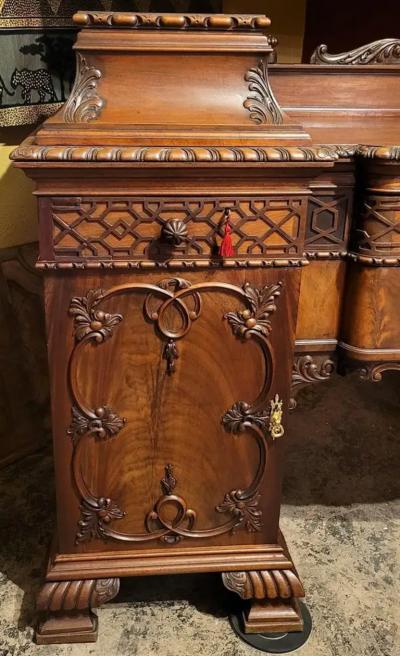 19C English Chinese Chippendale Mahogany Buffet or Sideboard