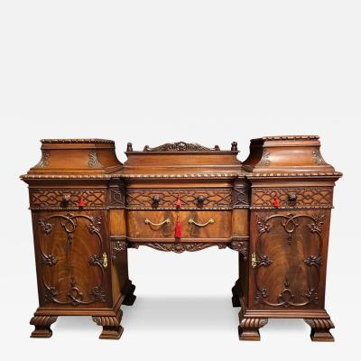 19C English Chinese Chippendale Mahogany Buffet or Sideboard