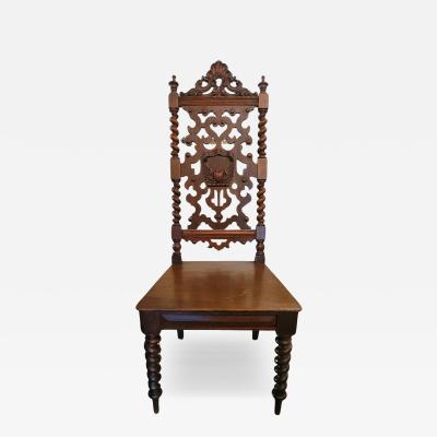 19C English Rococo Revival Ecclesiastical Oak Hall Chair