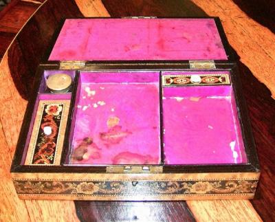 19C English Tunbridgeware Tabletop Stationary Box Micro Mosaic