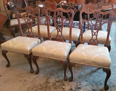 19C Set of 6 Irish Chippendale Style Ribbon Back Dining Chairs