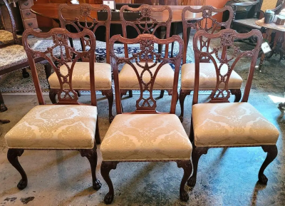 19C Set of 6 Irish Chippendale Style Ribbon Back Dining Chairs