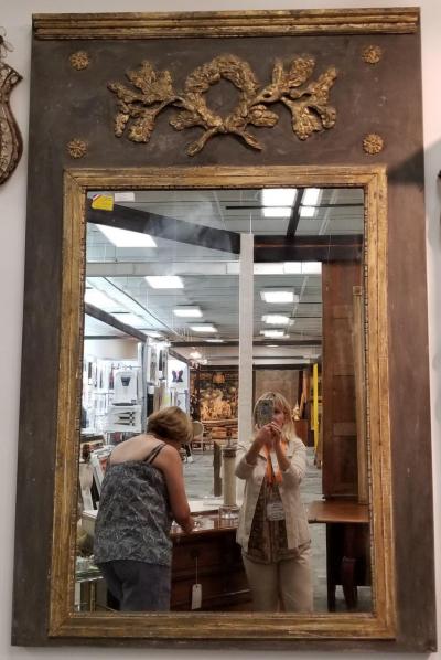 19TH C LOUIS XVI TRUMEAU MIRROR WITH ORIGINAL GLASS BACK