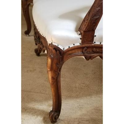 19TH C WALNUT LOUIS XV ARMCHAIRS PAIR