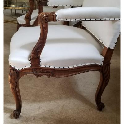 19TH C WALNUT LOUIS XV ARMCHAIRS PAIR