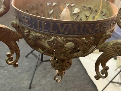 19TH CENTURY BRONZE CHURCH CHANDELIER WITH GRIFFINS AND LATIN PHRASES