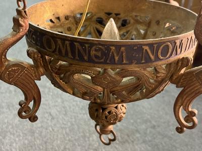 19TH CENTURY BRONZE CHURCH CHANDELIER WITH GRIFFINS AND LATIN PHRASES