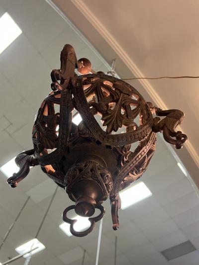 19TH CENTURY BRONZE CHURCH CHANDELIER WITH GRIFFINS AND LATIN PHRASES