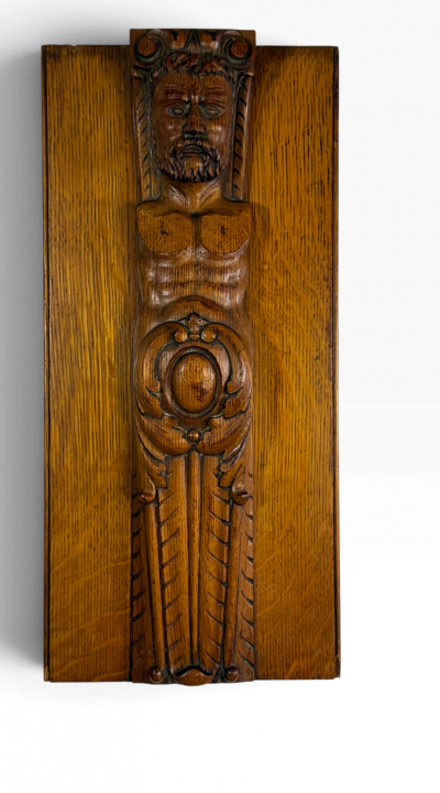 19TH CENTURY CARVED OAK TELAMON WALL PLAQUE