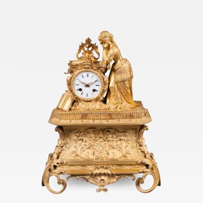 19TH CENTURY FRENCH ORMOLU FIGURAL MANTLE CLOCK SMILING LADY WITH BOOKS