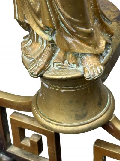 19TH CENTURY GILT BRONZE GRECIAN DRAPED WOMAN ANDIRONS WITH GREEK KEY BASES