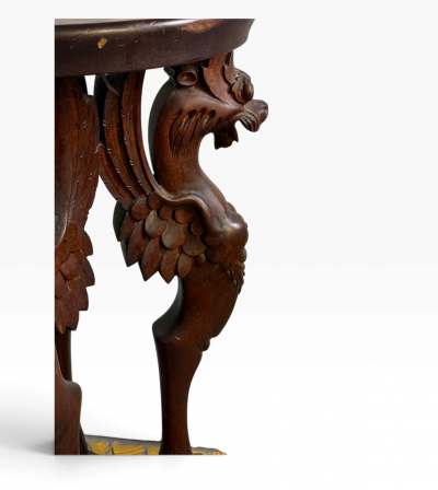 19TH CENTURY GOTHIC WINGED LIONESS CARVED MAHOGANY TABLE WITH CLAW FEET