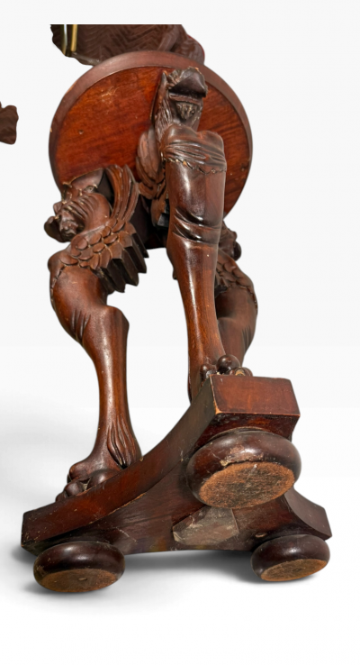 19TH CENTURY GOTHIC WINGED LIONESS CARVED MAHOGANY TABLE WITH CLAW FEET