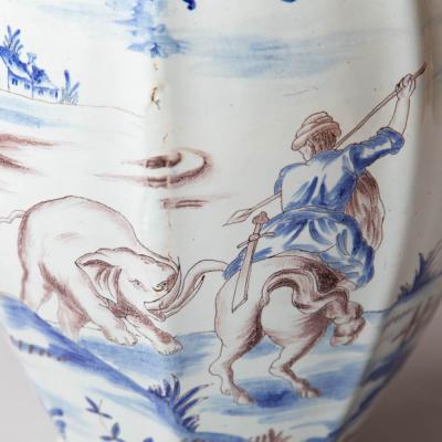 19TH CENTURY NEVERS OCTAGONAL BALUSTER FAIENCE LIDDED VASE