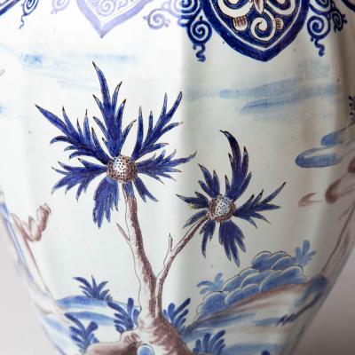 19TH CENTURY NEVERS OCTAGONAL BALUSTER FAIENCE LIDDED VASE