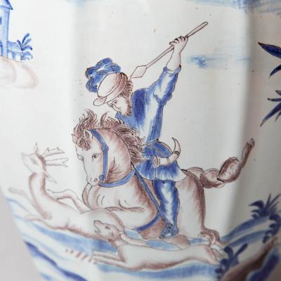 19TH CENTURY NEVERS OCTAGONAL BALUSTER FAIENCE LIDDED VASE