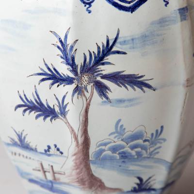 19TH CENTURY NEVERS OCTAGONAL BALUSTER FAIENCE LIDDED VASE