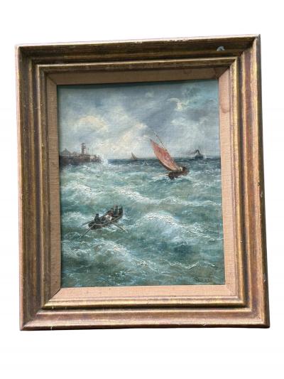 19TH CENTURY OFF THE ITALIAN COAST SEASCAPE WITH LIGHTHOUSE PAINTING