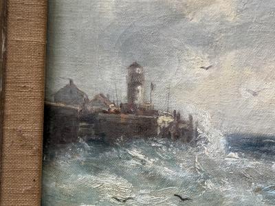 19TH CENTURY OFF THE ITALIAN COAST SEASCAPE WITH LIGHTHOUSE PAINTING