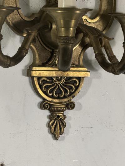 19TH CENTURY PAIR OF GILT BRONZE HARP SCONCES