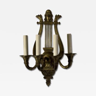 19TH CENTURY PAIR OF GILT BRONZE HARP SCONCES